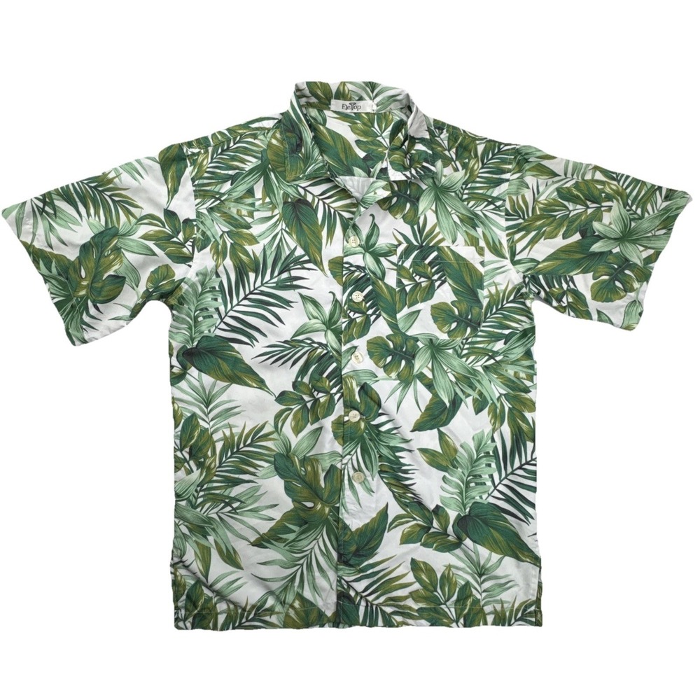 EleTop Mens Button Down Shirt M Tropical Palm Leaf Print Aloha Beach Summer